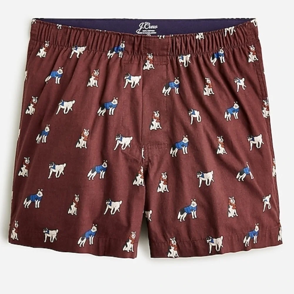J crew mens printed boxers brown pilot husky dogs